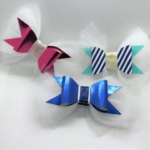 White Glitter Tulle Mini Bow 3pcs